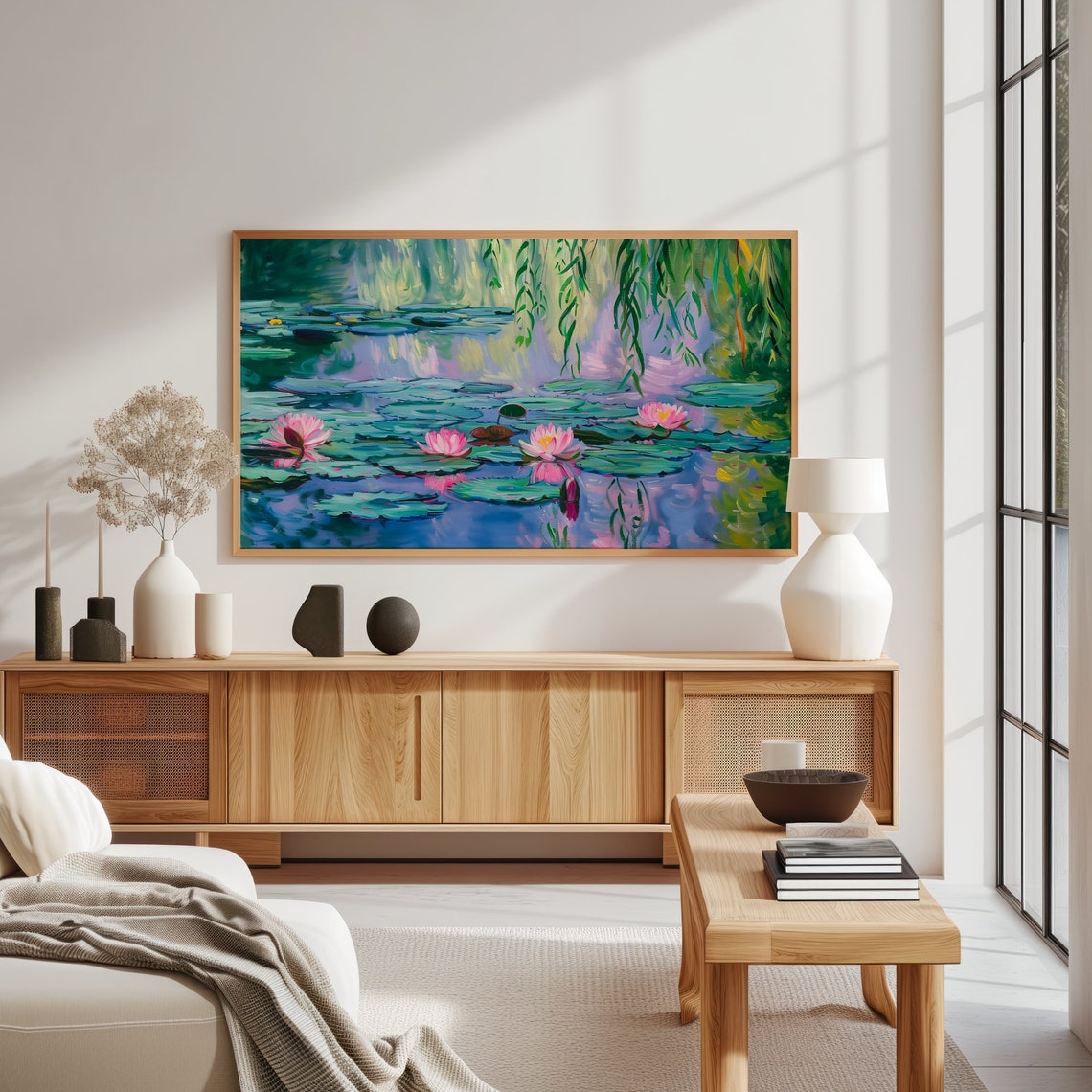 Water Lilies Pond Pink Blooms Impressionist Monet Style Art Poster - Image 3
