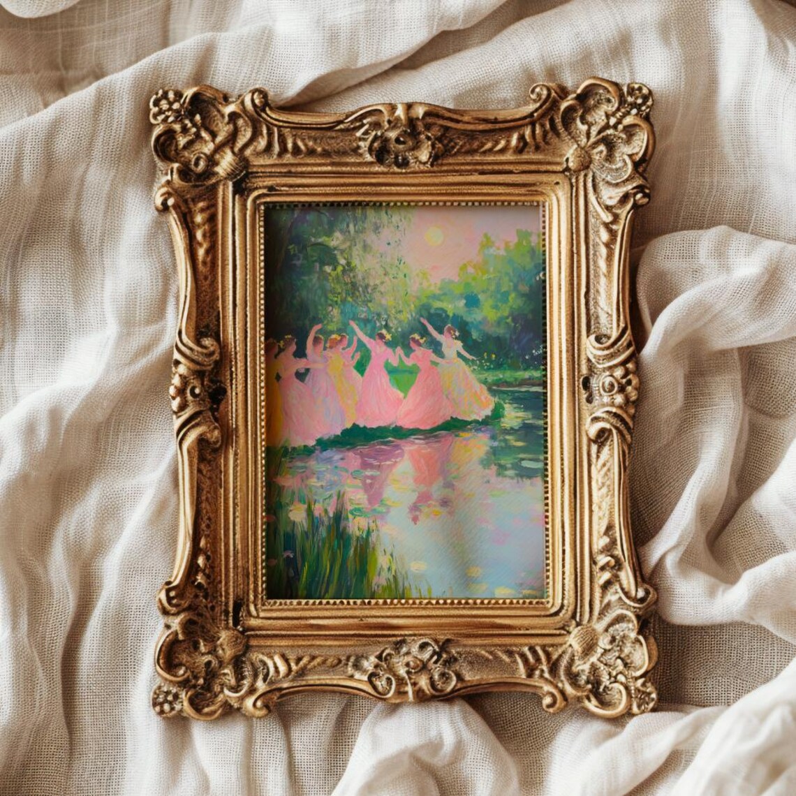 Dancing Witches at Forest Pond Art Print Colorful Dark Academia Occult Decor - Image 4