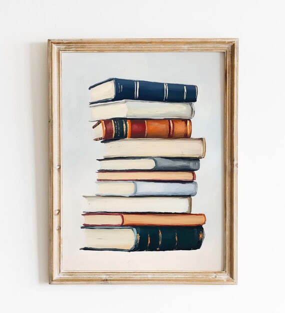 Stack of Vintage Books Oil Painting Book Lover Library Art Print