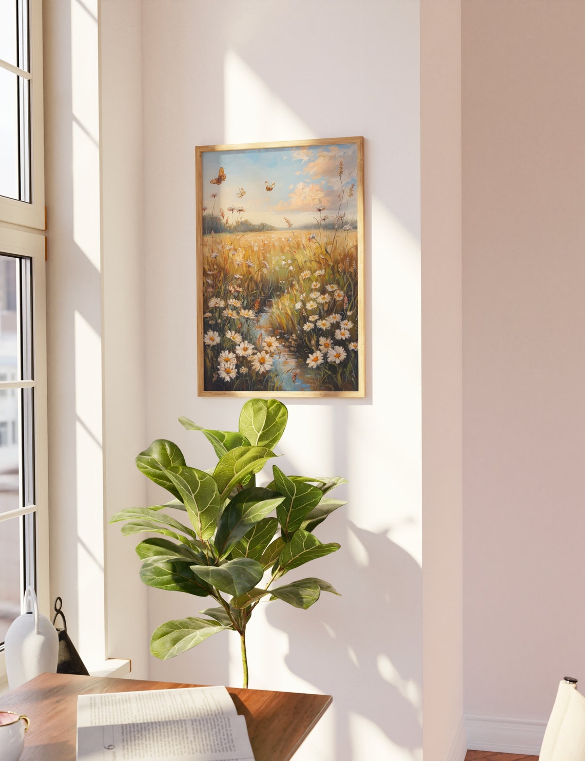 Sunny Wildflower Meadow With Butterflies Summer Landscape Poster - Image 3