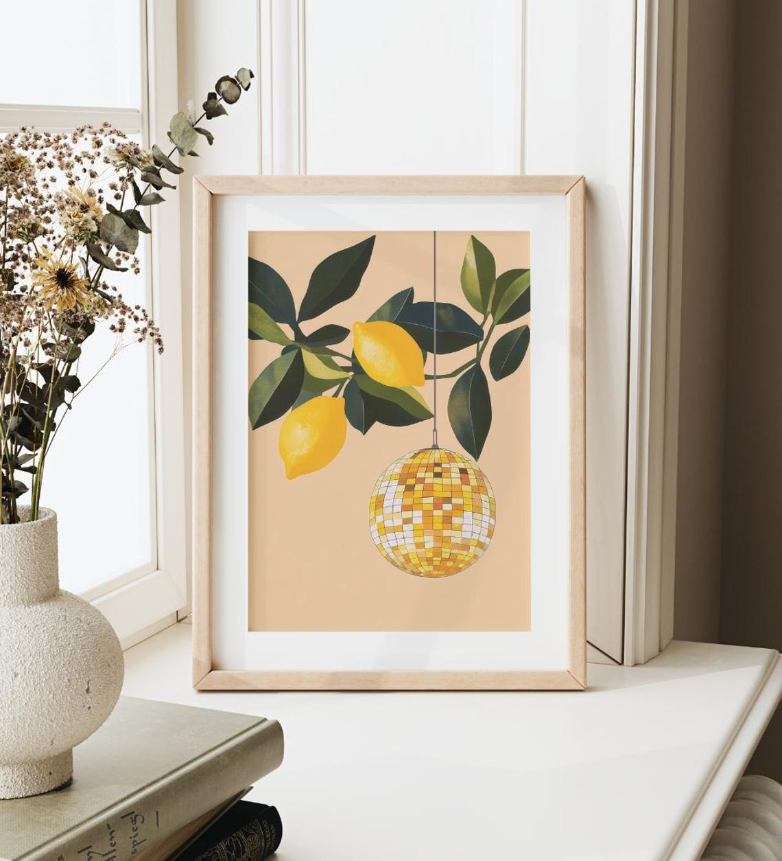 Lemons and Gold Disco Ball Groovy Citrus Kitchen Bar Cart Poster - Image 3