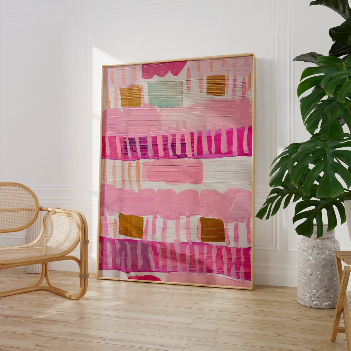 Pink Geometric Abstract Stripes Midcentury Modern Acrylic Art Poster - Image 3