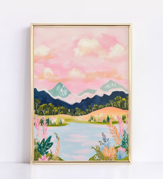 Colorful Abstract Mountain Wall Art Vibrant Acrylic Painting Print Modern Living Room Decor Scenery Art Bold Home Decor