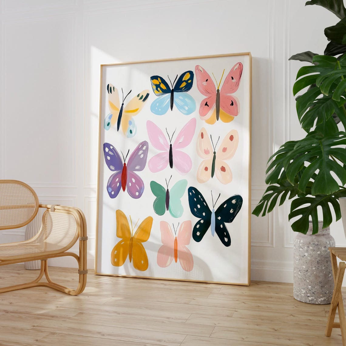 Nine Colorful Butterflies Pastel Insect Specimen Chart Poster - Image 2