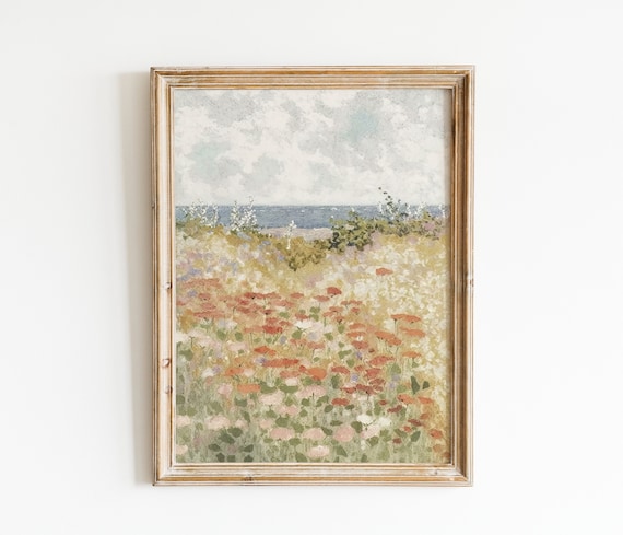 Coastal Wildflower Meadow Sea View Impressionist Breeze Art Poster