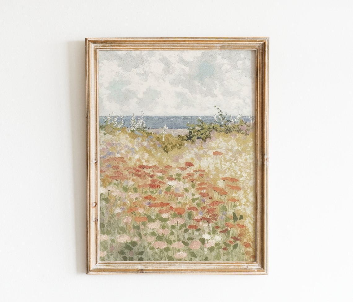 Coastal Wildflower Meadow Sea View Impressionist Breeze Art Poster