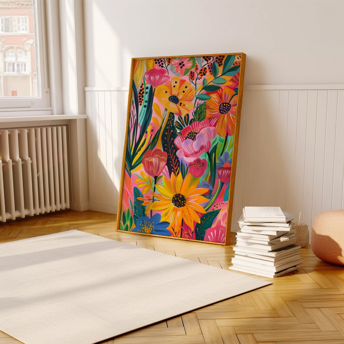 Vibrant Abstract Floral Garden Pink Orange Blooms Colorful Poster - Image 3