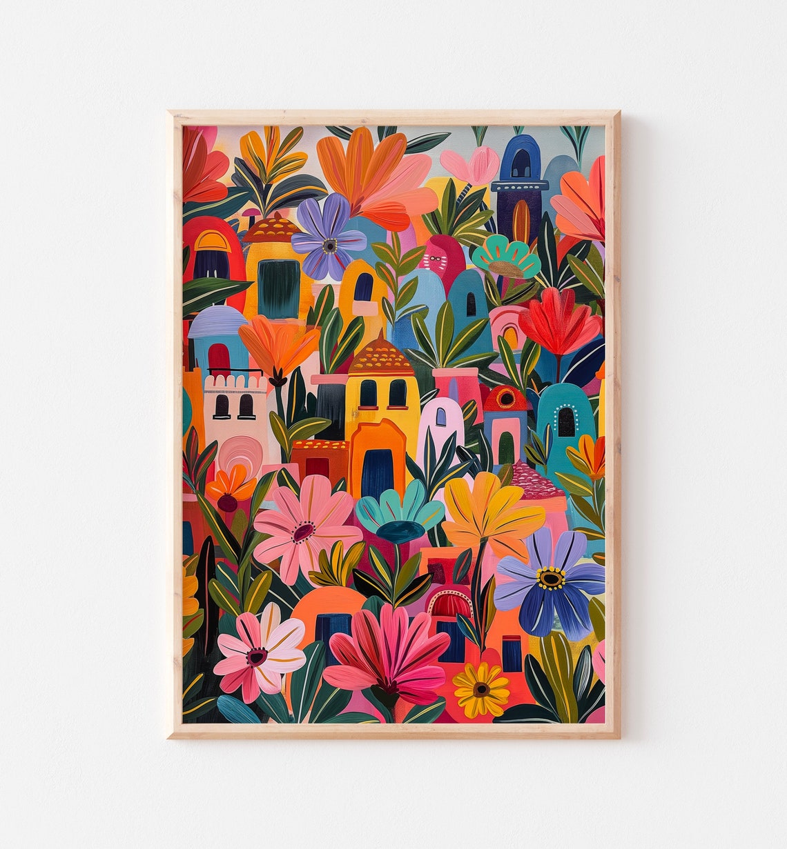 Whimsical Flower Village Colorful Houses Hidden In Blooms Art Poster - Image 3