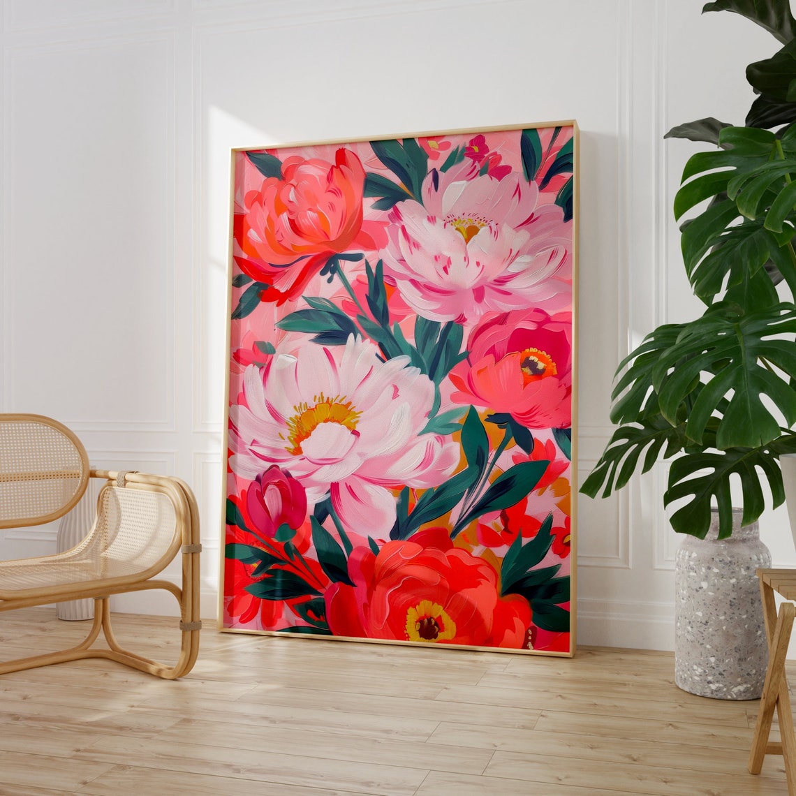 Lush Pink Peony Blossoms Floral Close Up Vibrant Botanical Poster - Image 2