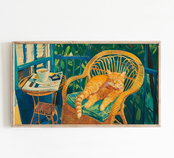 Sleeping Orange Cat Sasmung Frame Tv Art Home Tv Room Decor Cozy Spring Art Cute Frame Tv Art
