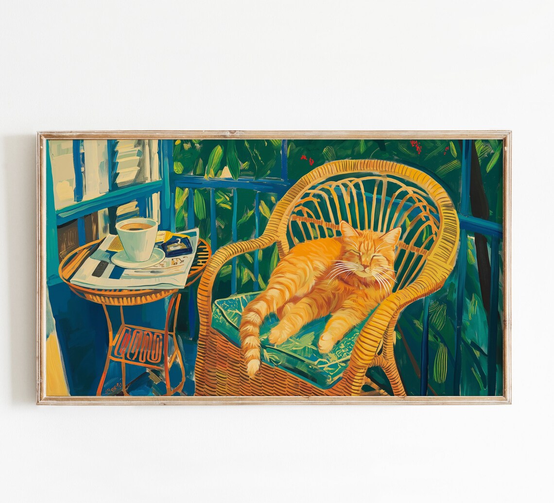 Sleeping Orange Cat Sasmung Frame Tv Art Home Tv Room Decor Cozy Spring Art Cute Frame Tv Art