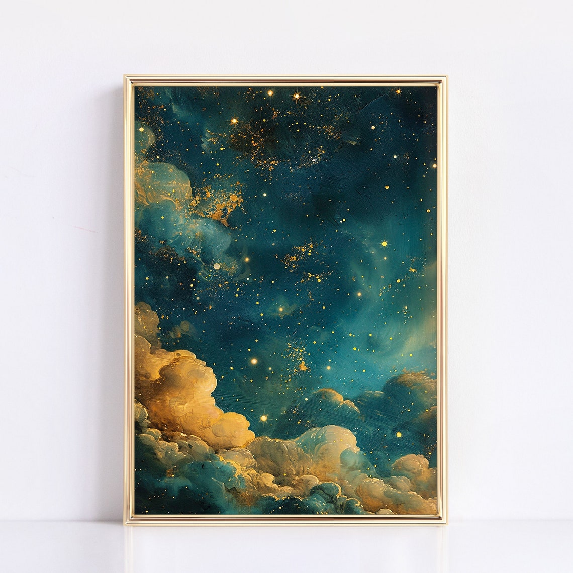 Starry Sky Above Golden Clouds Cosmic Celestial Dreamscape Print - Image 3