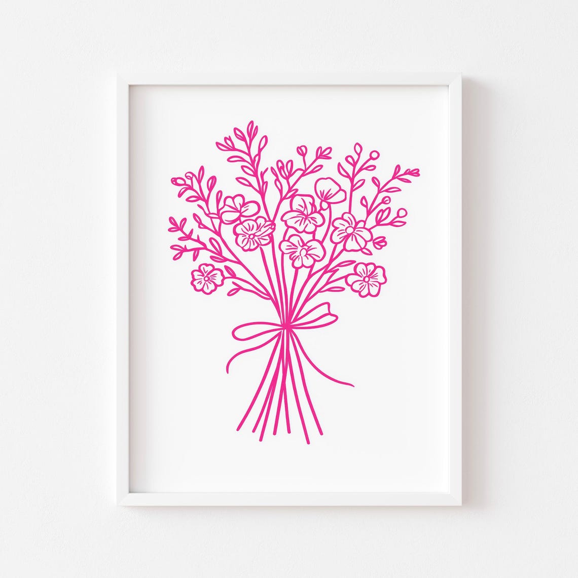 Pink Flower Bouquet Line Drawing Minimalist Floral Art Poster - Image 3
