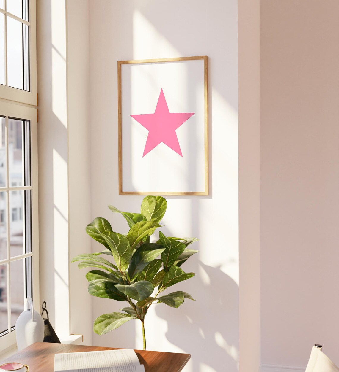 Pink Hand Drawn Star Retro Trendy Minimalist Nursery Wall Poster - Image 3
