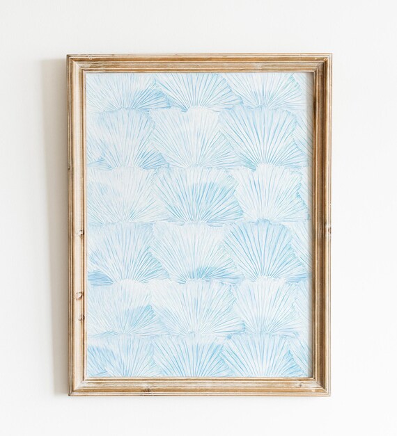 Soft Blue Scallop Shell Pattern Airy Coastal Watercolor Poster