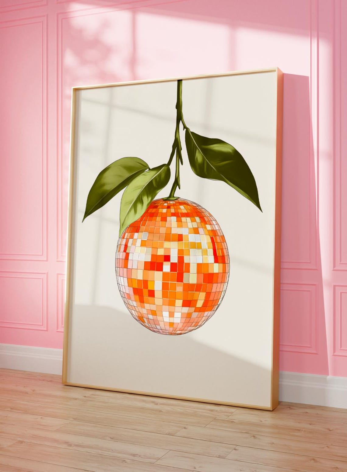 Orange Disco Ball Hanging Branch Citrus Funky Retro Style Poster - Image 2