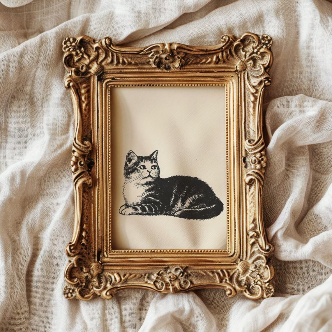 Lounging Tabby Cat Black Ink Sketch Classic Front View Minimal Cat Poster - Image 2