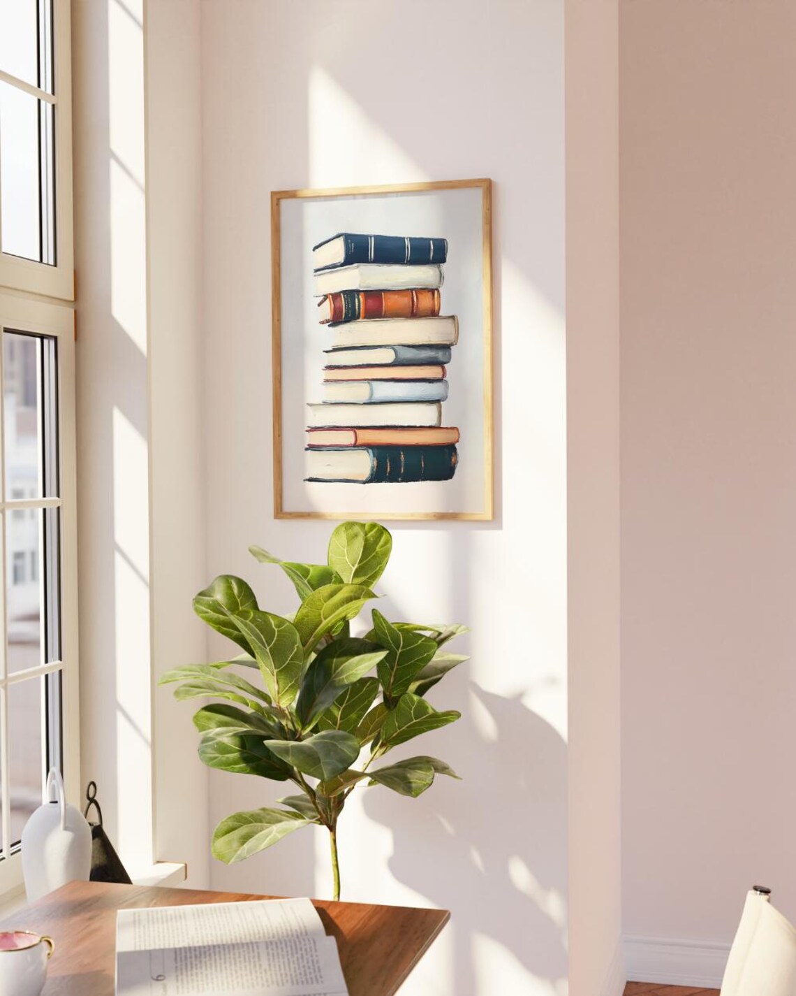 Stack of Vintage Books Oil Painting Book Lover Library Art Print - Image 2
