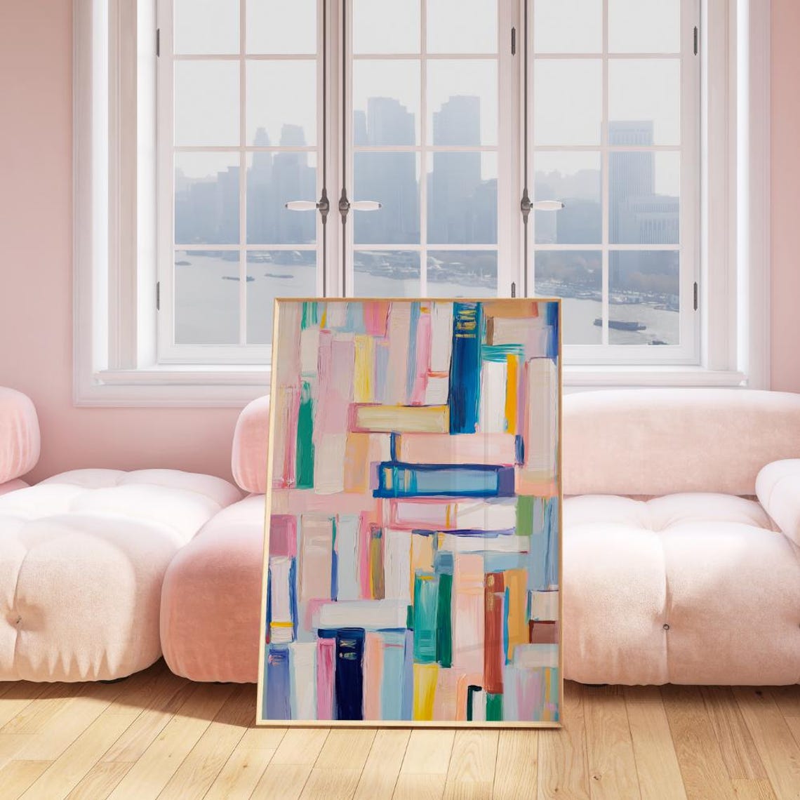 Pastel Abstract Bookshelf Books Painting Bookworm Reading Nook Poster - Image 3