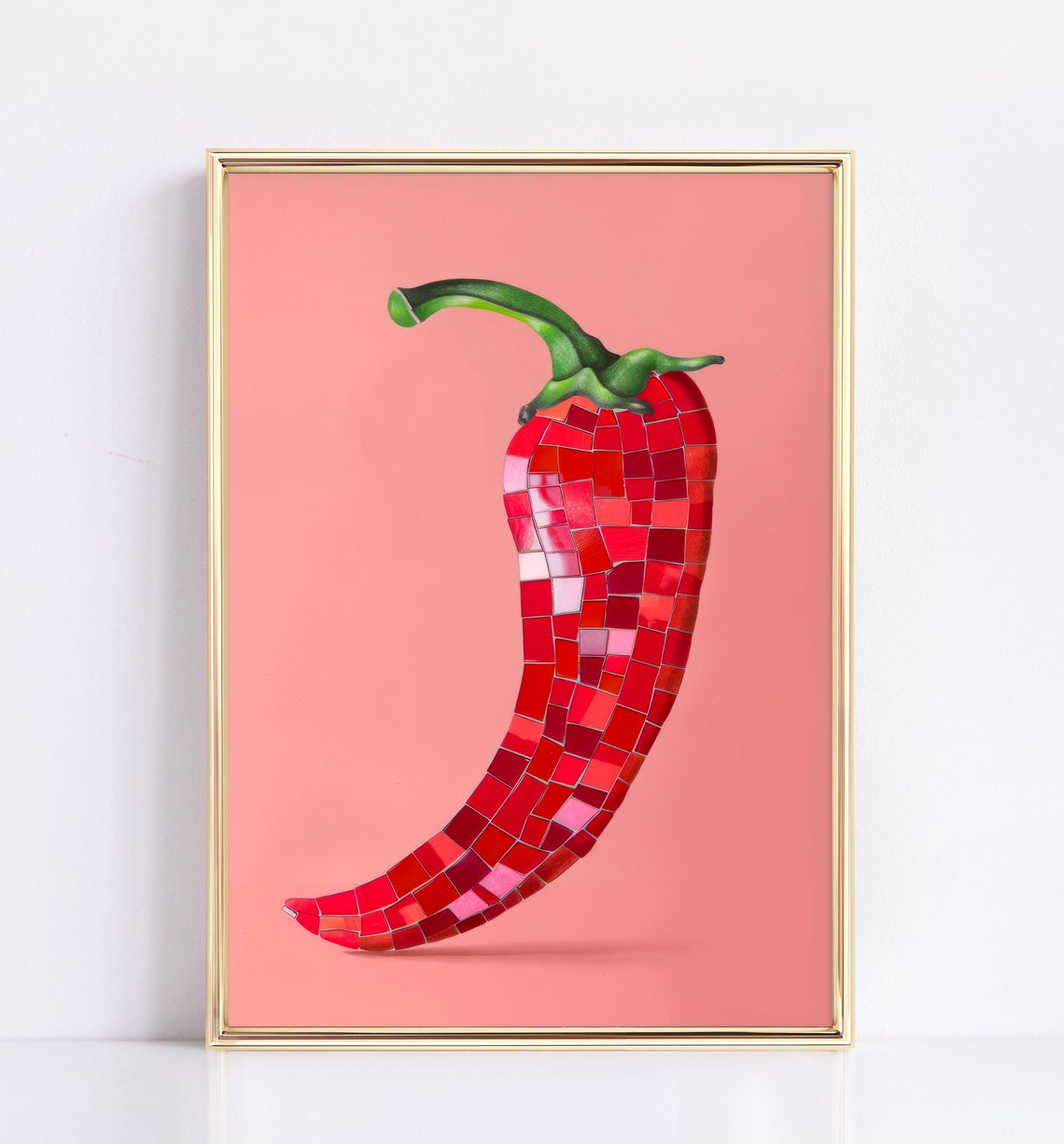 Red Chili Pepper Mosaic Tile Art Kitchen Decor Coral Pink Poster - Image 2