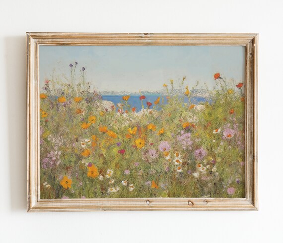 Wildflower Meadow by the Sea Impressionist Floral Landscape Poster