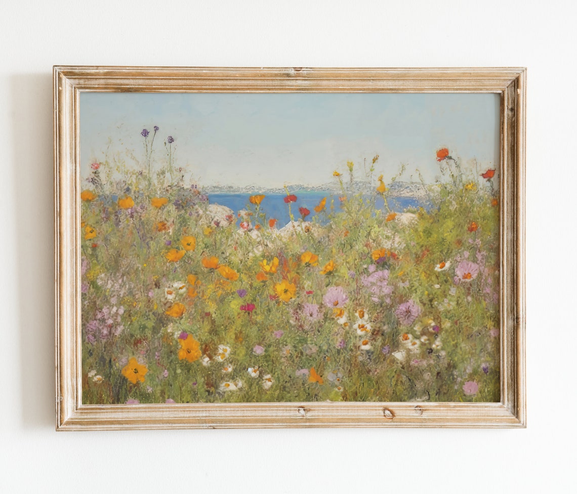 Wildflower Meadow by the Sea Impressionist Floral Landscape Poster