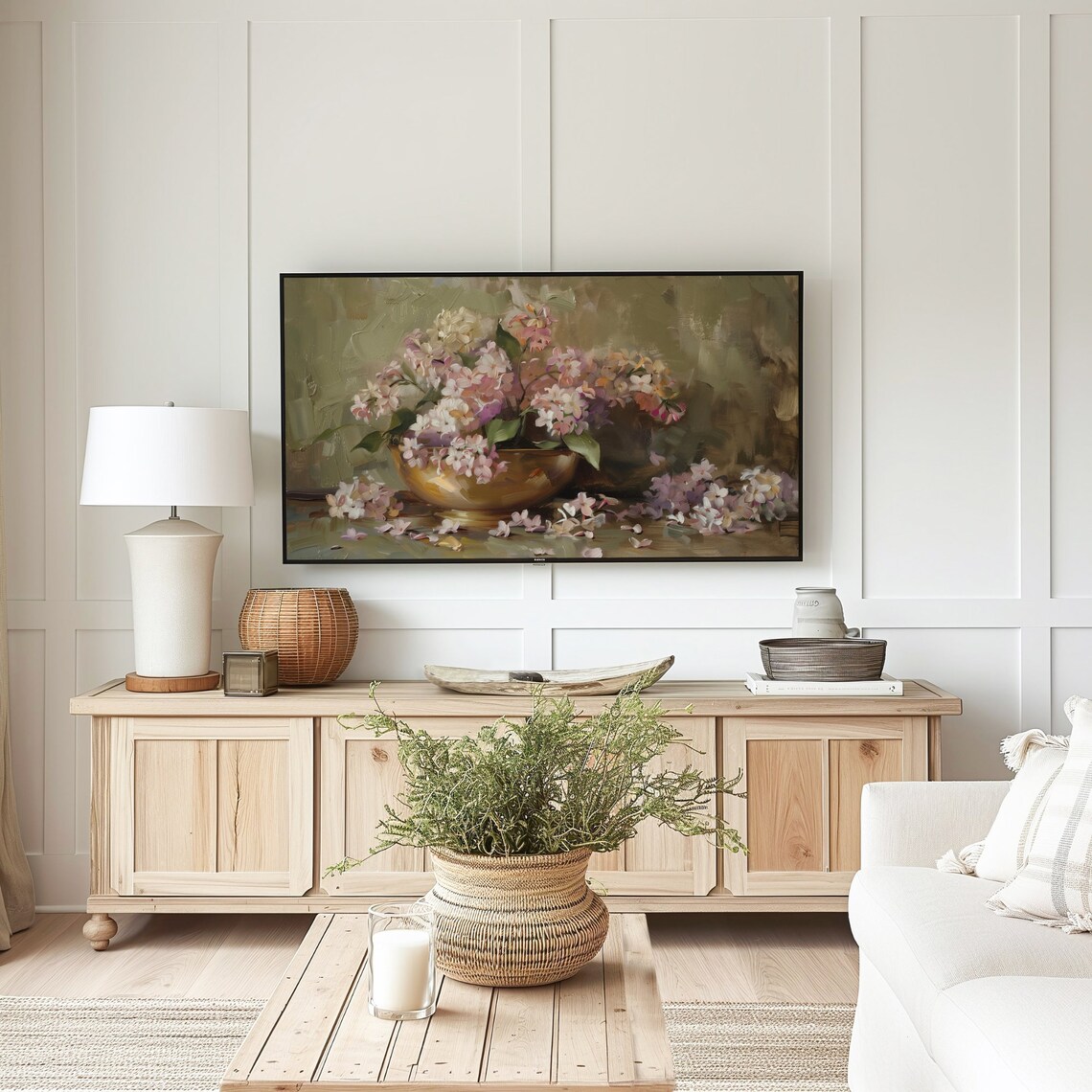 Lilac Blossoms In Brass Bowl Sage Green Vintage Floral Art Poster - Image 3