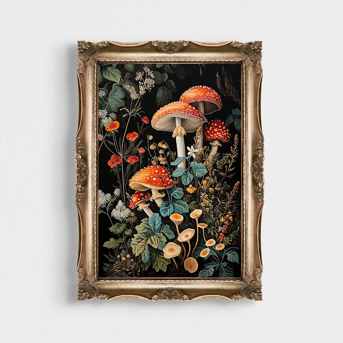 Red Mushroom Botanical Study Dark Academia Cottagecore Print