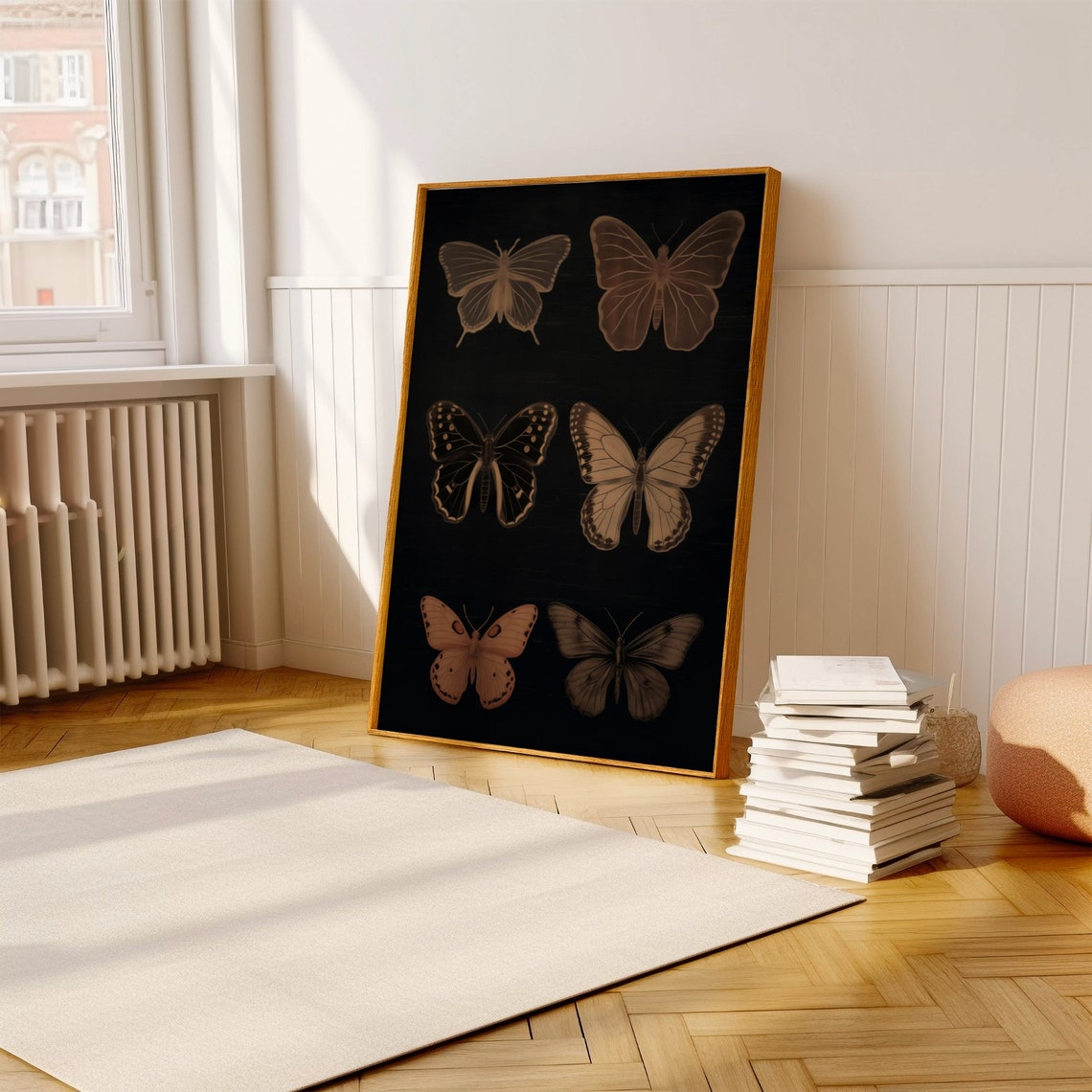 Vintage Copper Butterflies on Black Botanical Insect Art Poster - Image 3