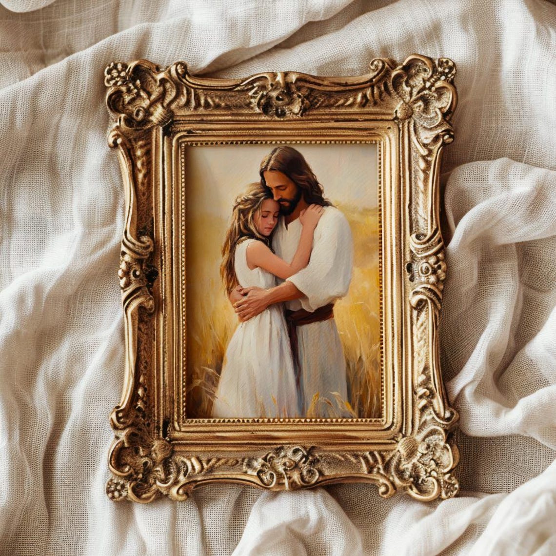 Jesus Warmly Embracing Young Girl In Golden Wheat Field Poster - Image 3