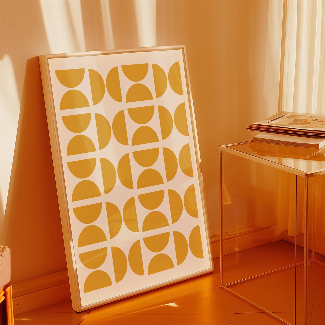 Retro Yellow Half Circles, 70s Boho Poster