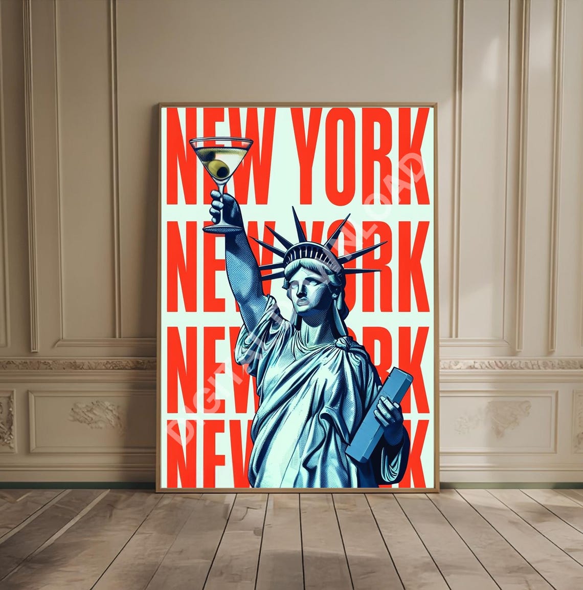 New York Statue of Liberty Martini Toast Bold Pop Art Poster