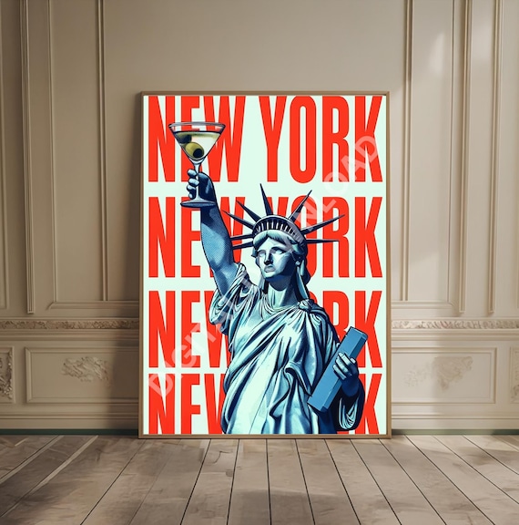 Modern New York City Art Prints Red Wall Decor Bold Typography Nyc Poster Dirty Print Urban Cocktail Cheers