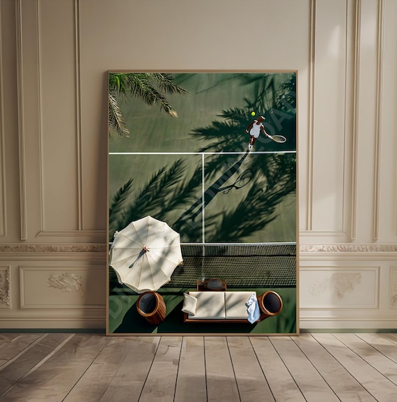 Aerial View Tennis Player on Green Palm Court Luxury Sports Poster