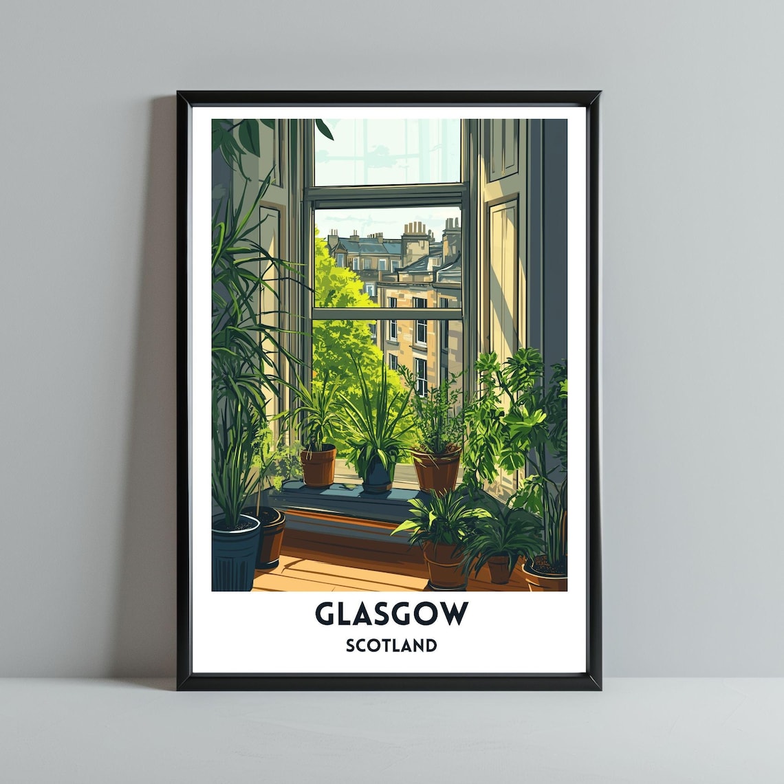 Glasgow Tenement Bay Window Greenery Travel Poster