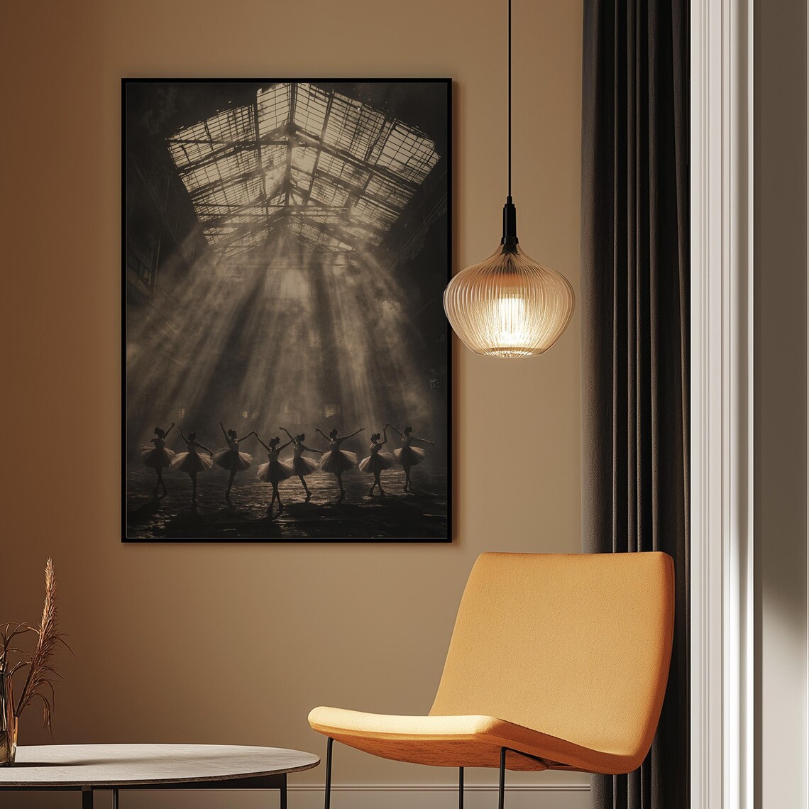 Ballet Dancers Silhouetted in Sunbeams Inside an Industrial Loft Poster - Image 2