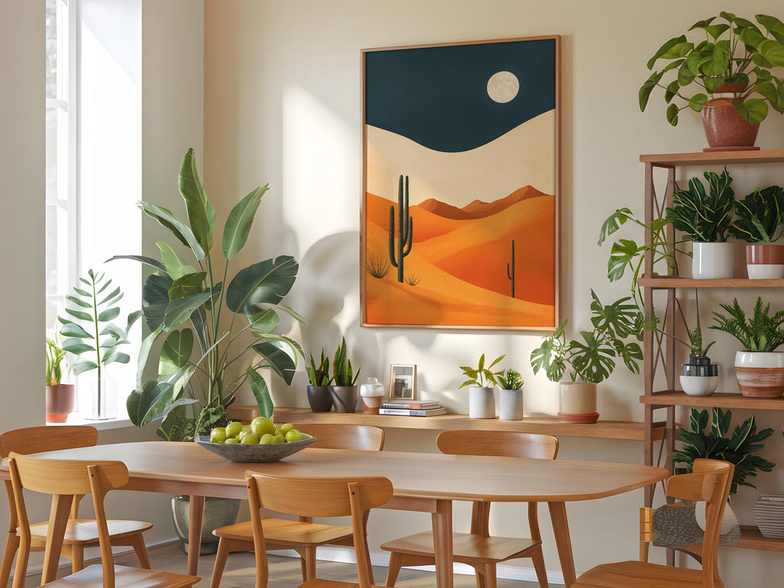 Minimalist Orange Dunes Teal Night Moon Modern Desert Poster - Image 5