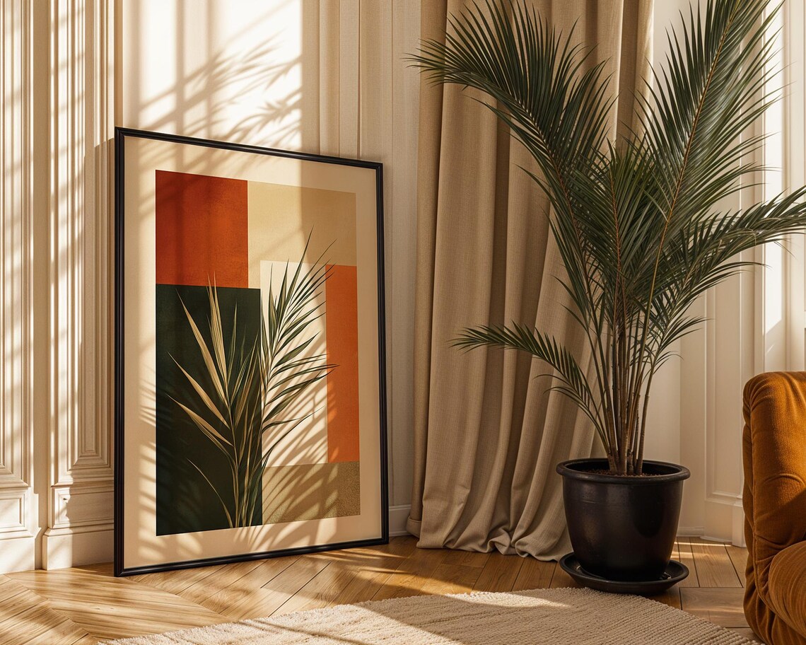 Minimalist Palm Leaf Geometric Nature Botanical Earthy Art Print - Image 5