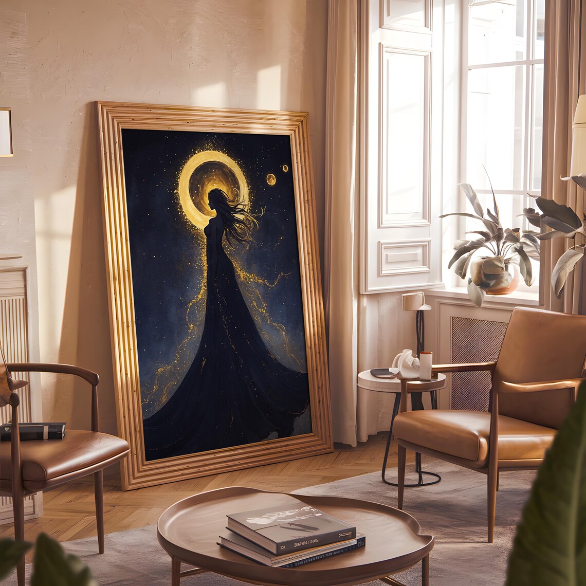 Golden Eclipse Goddess Woman Silhouette Starry Night Fantasy Poster - Image 2