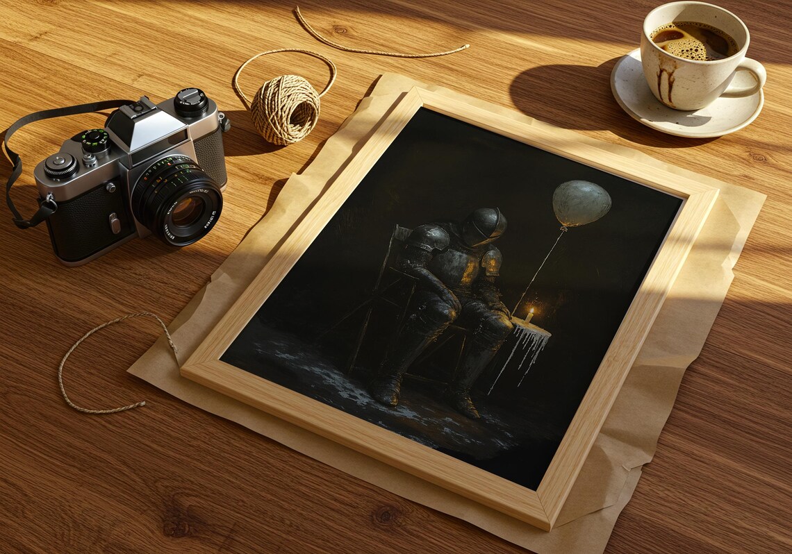 Melancholy Knight Balloon Candle Dark Oil Painting Wall Poster - Image 2
