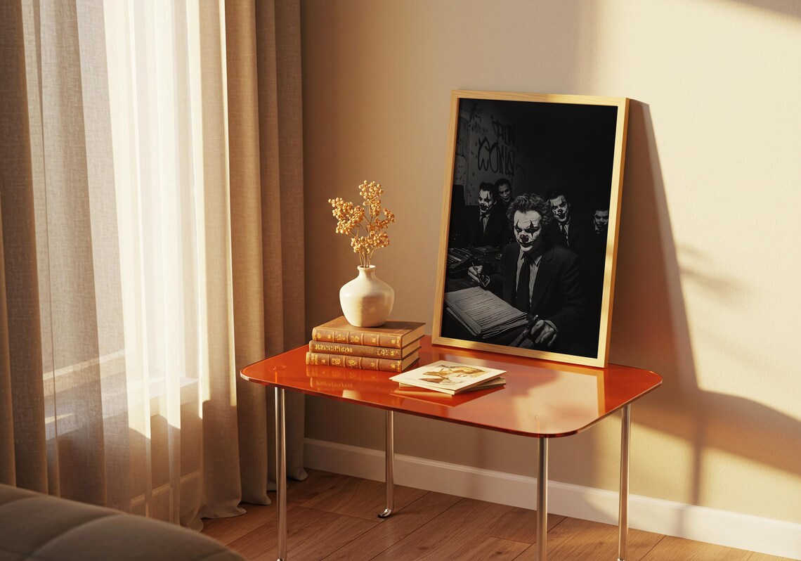 Dark Surreal Clown Businessmen in a Goth Office Meeting Room Poster - Image 3