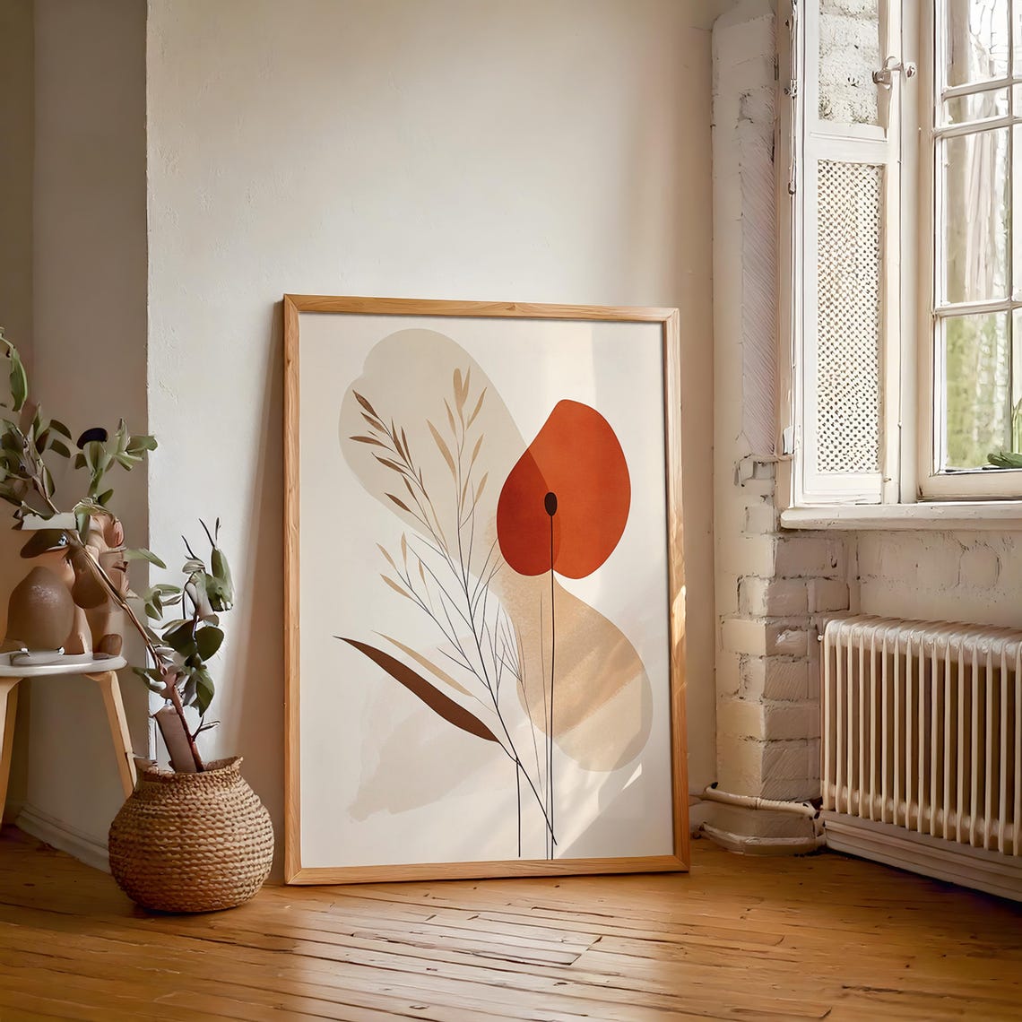 Modern Botanical Red Poppy Bloom Earthy Minimalist Art Print - Image 4