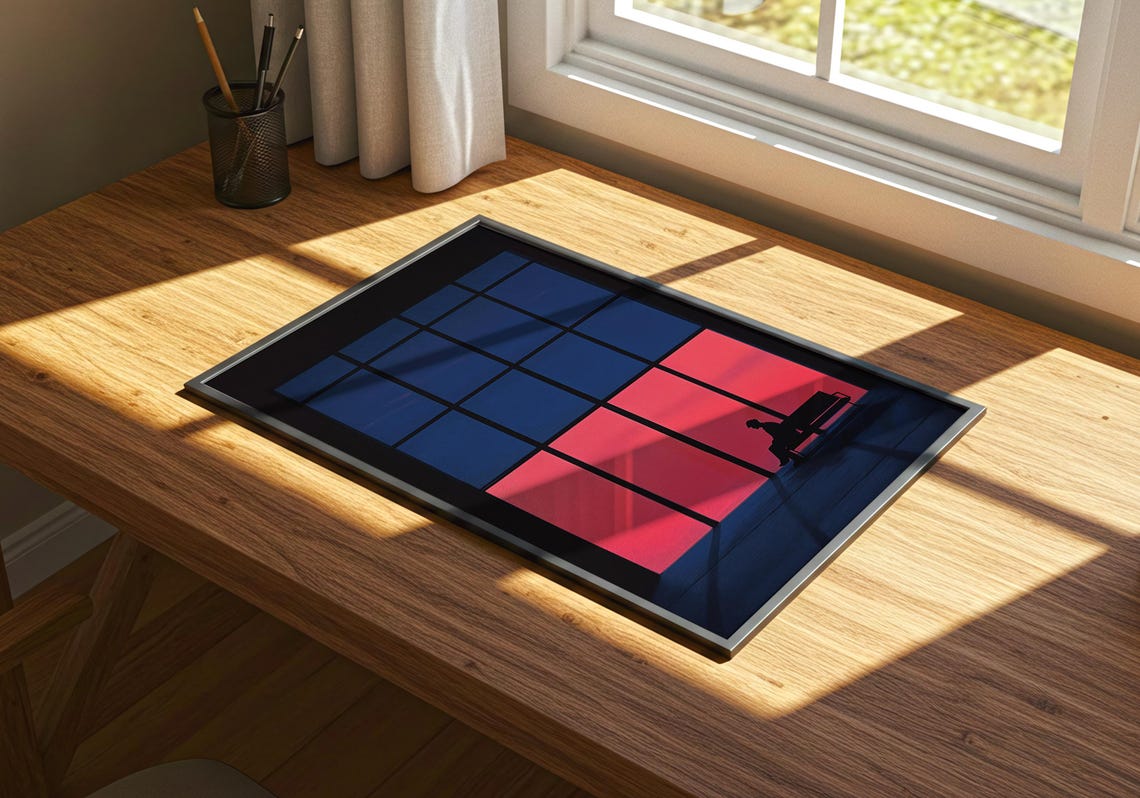 Silhouette Bench Sunset Giant Windows Blue Red Contrast Calm Poster - Image 3