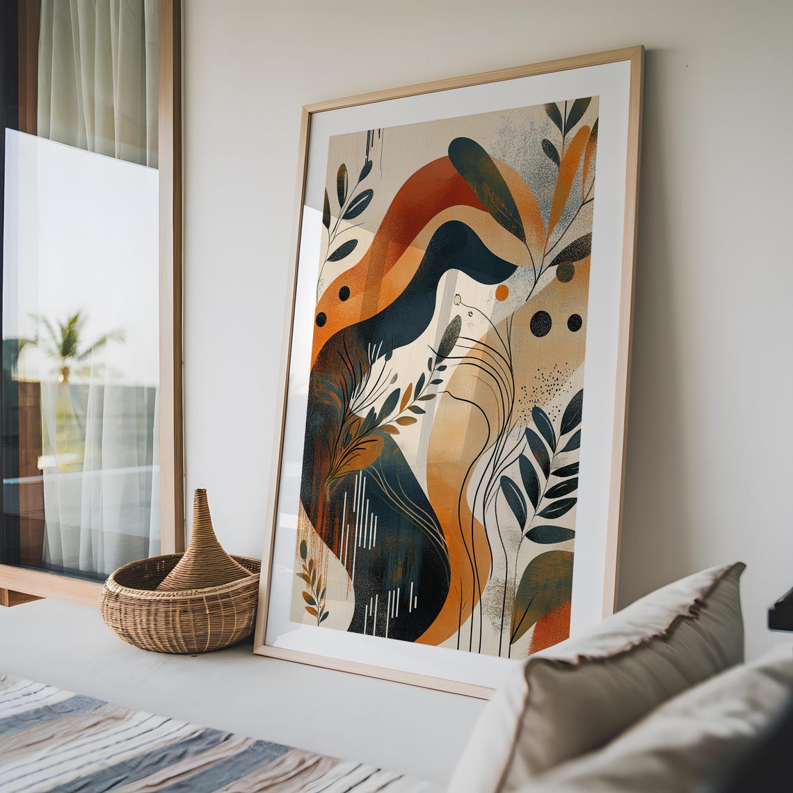 Mid Century Wavy Organic Abstract Art Print Rust Orange Navy - Image 3