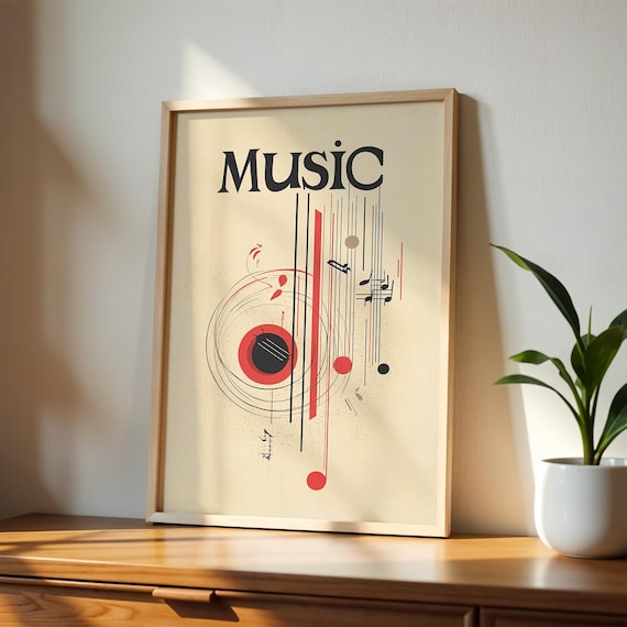 Music Typography Abstract Notes Red Black Modern Wall Poster