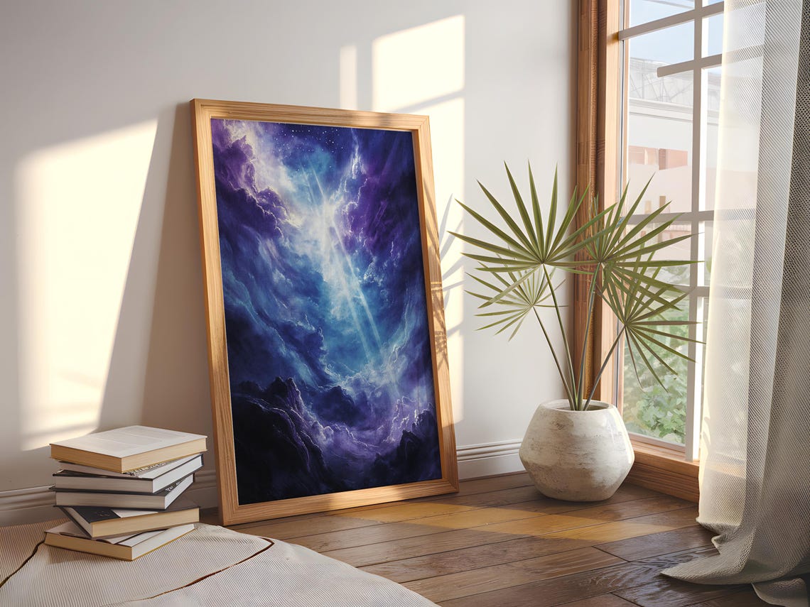 Cosmic Clouds Light Rays Purple Starry Celestial Dreamy Sky Poster - Image 3