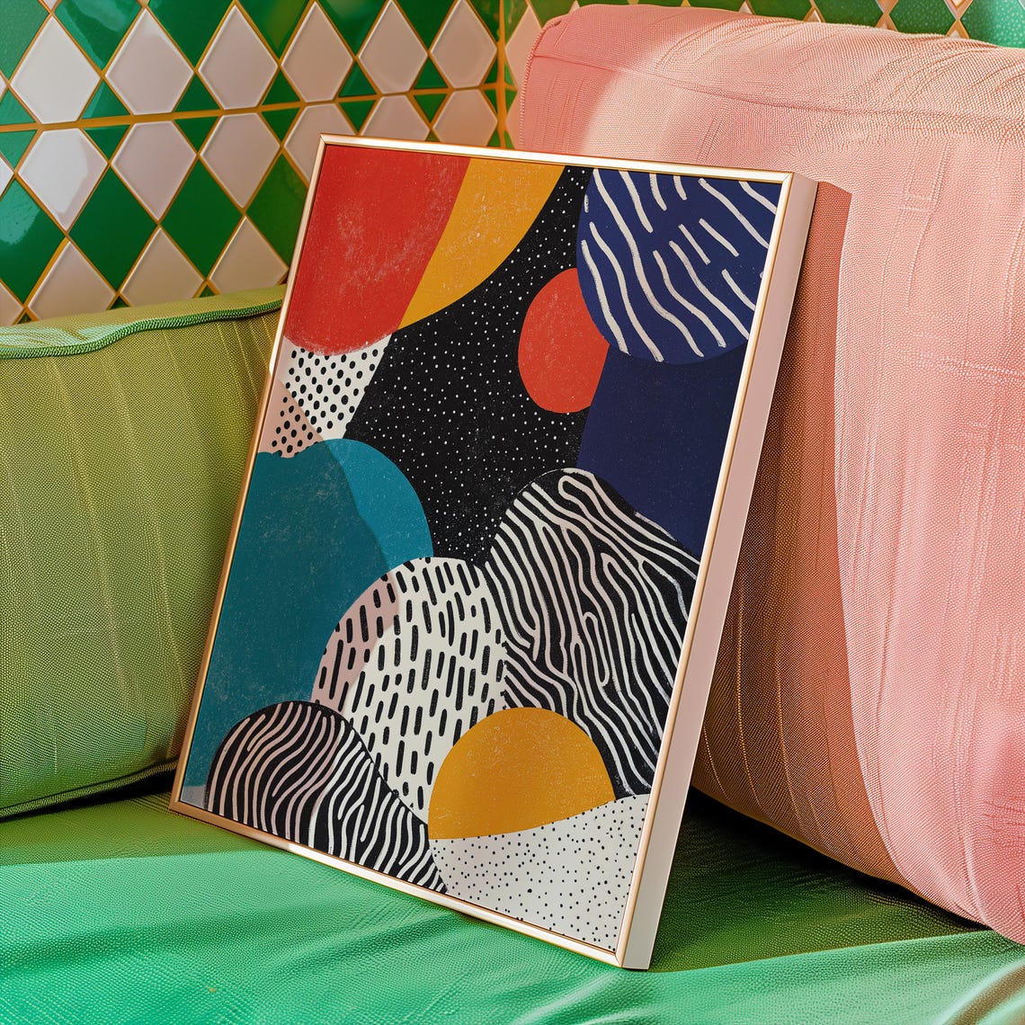 Bold Retro Geometric Shapes Memphis Colorful Abstract Pattern Poster - Image 2