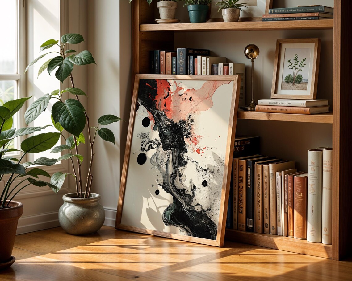 Abstract Ink Fluid Black Red Minimalist Modern Ink Wash Art Print - Image 3