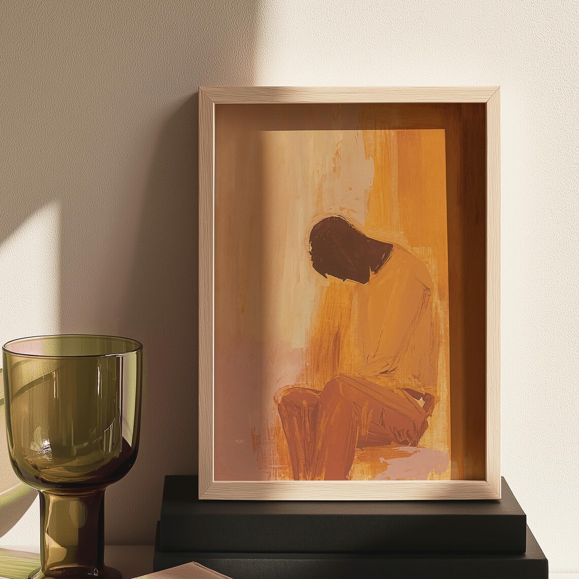 Reflective Man Warm Earthtone Abstract Emotional Portrait Painting Poster - Image 4