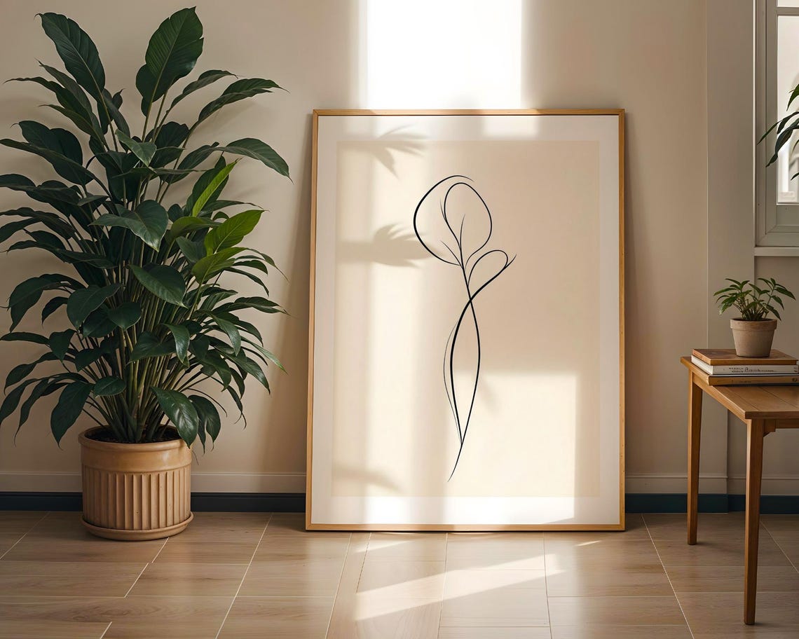 Minimalist Floral Single Line Art Elegant Botanical Wall Poster